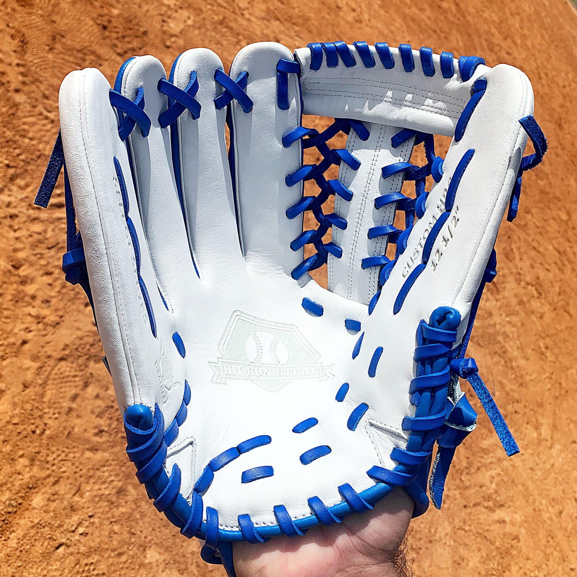 Blue and store white baseball gloves